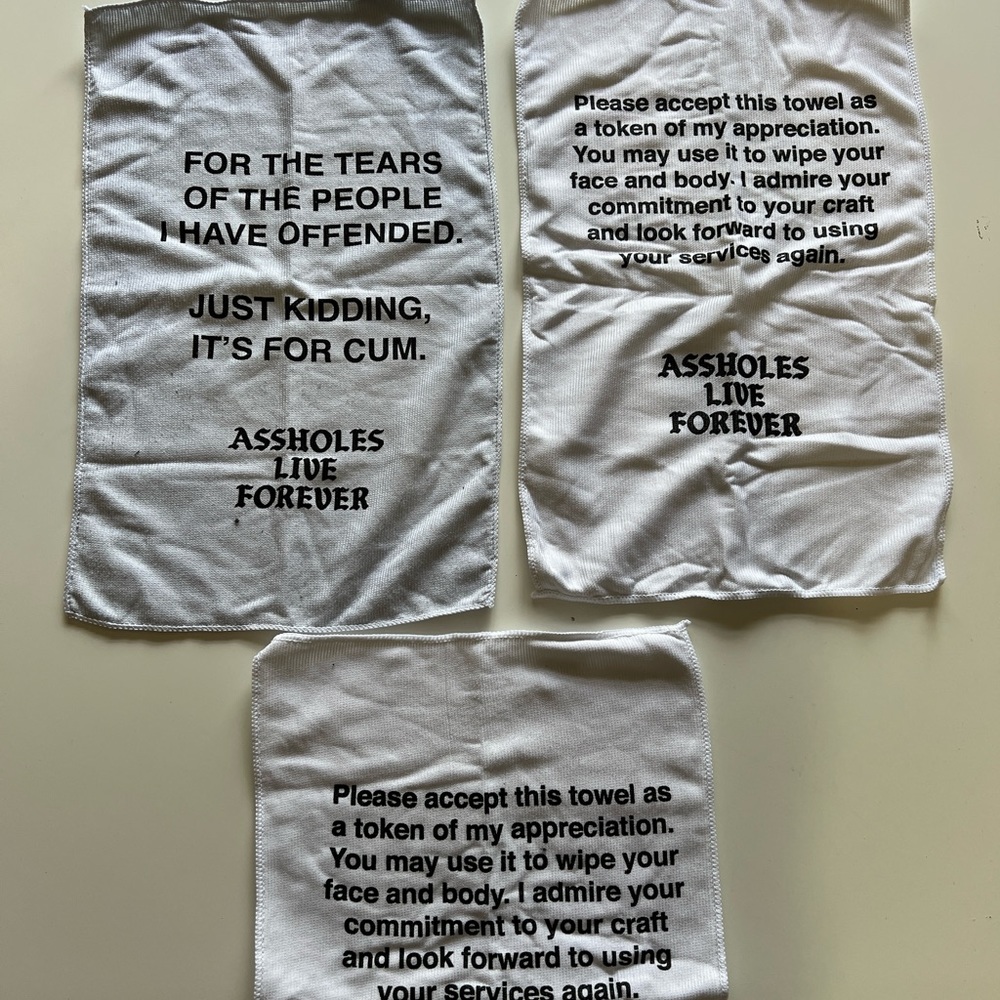 Assholes Live Forever Hand Towels “Tears” and 2 “Token of My Appreciation”
